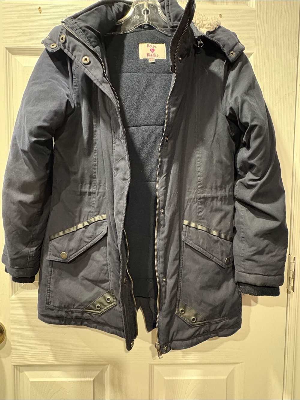 Bella Navy Blue winter Jacket with removable Hood,